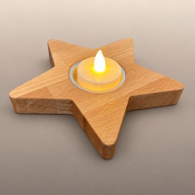 Teelicht "Stern" aus Buche (Ø 15 cm)