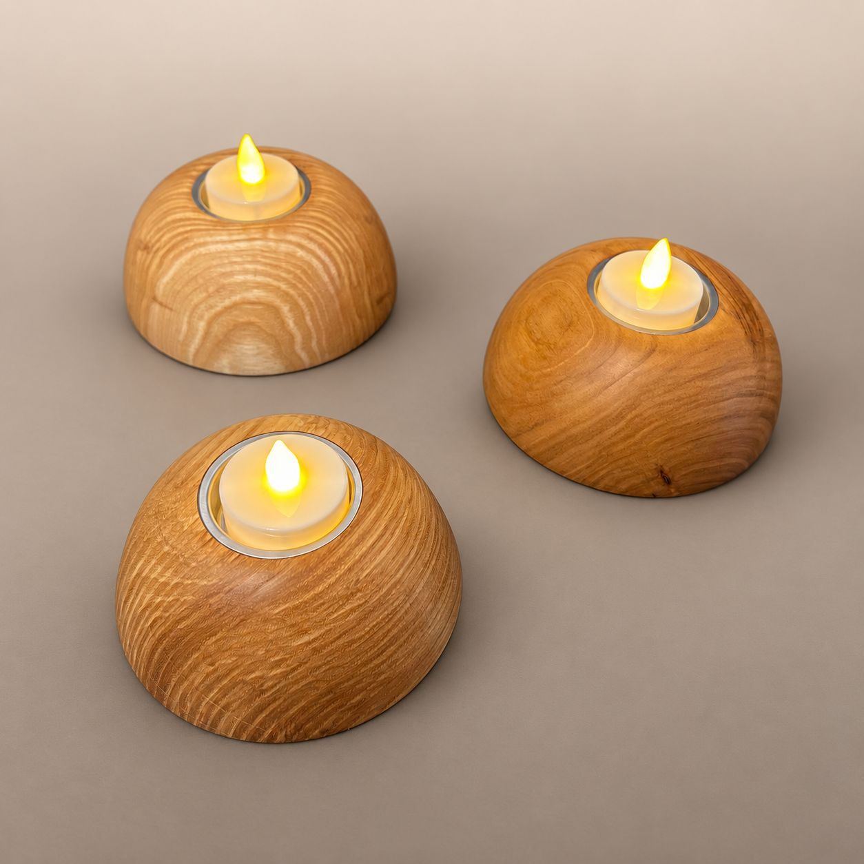 Teelicht "Rund" aus Esche (Ø ca. 12 cm) – 3er-Set