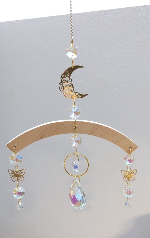 Attrape soleil support bois &quot;lune fleurie&quot;