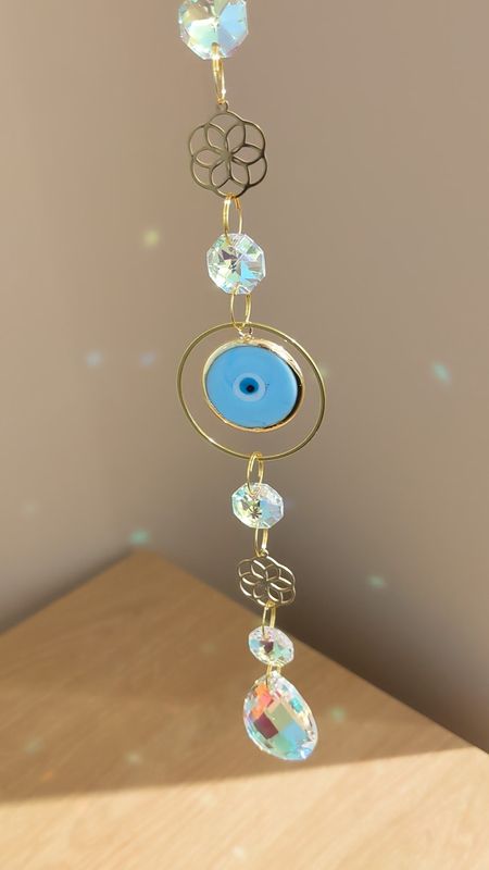 Attrape soleil à chaîne unique &quot;Nazar bleu clair fleur de vie&quot;