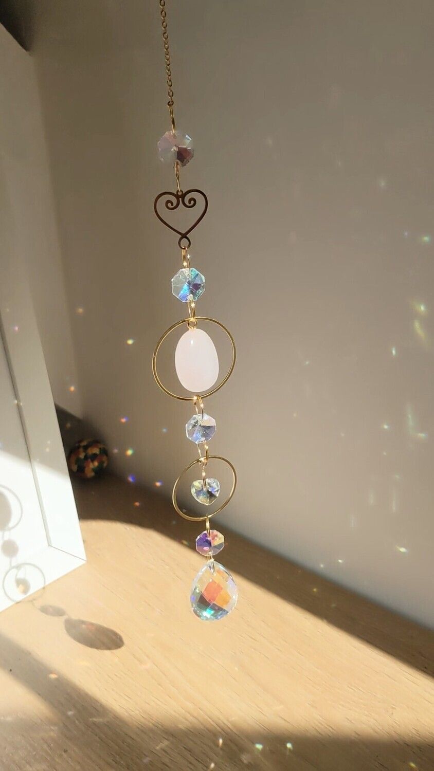 Attrape soleil minéraux "cœur et galet de Quartz rose"