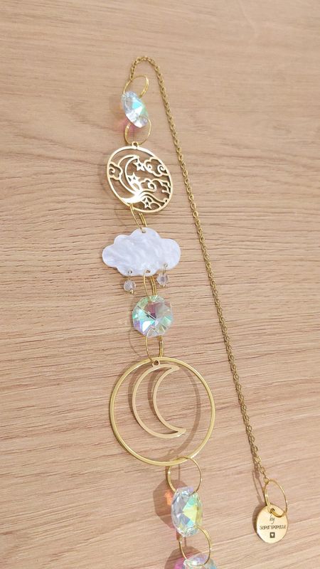 Attrape soleil à chaîne unique "lune et nuage blanc"
