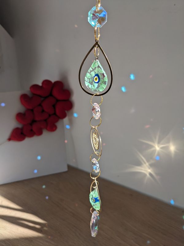 Attrape soleil "Nazar en verre tacheté vert"