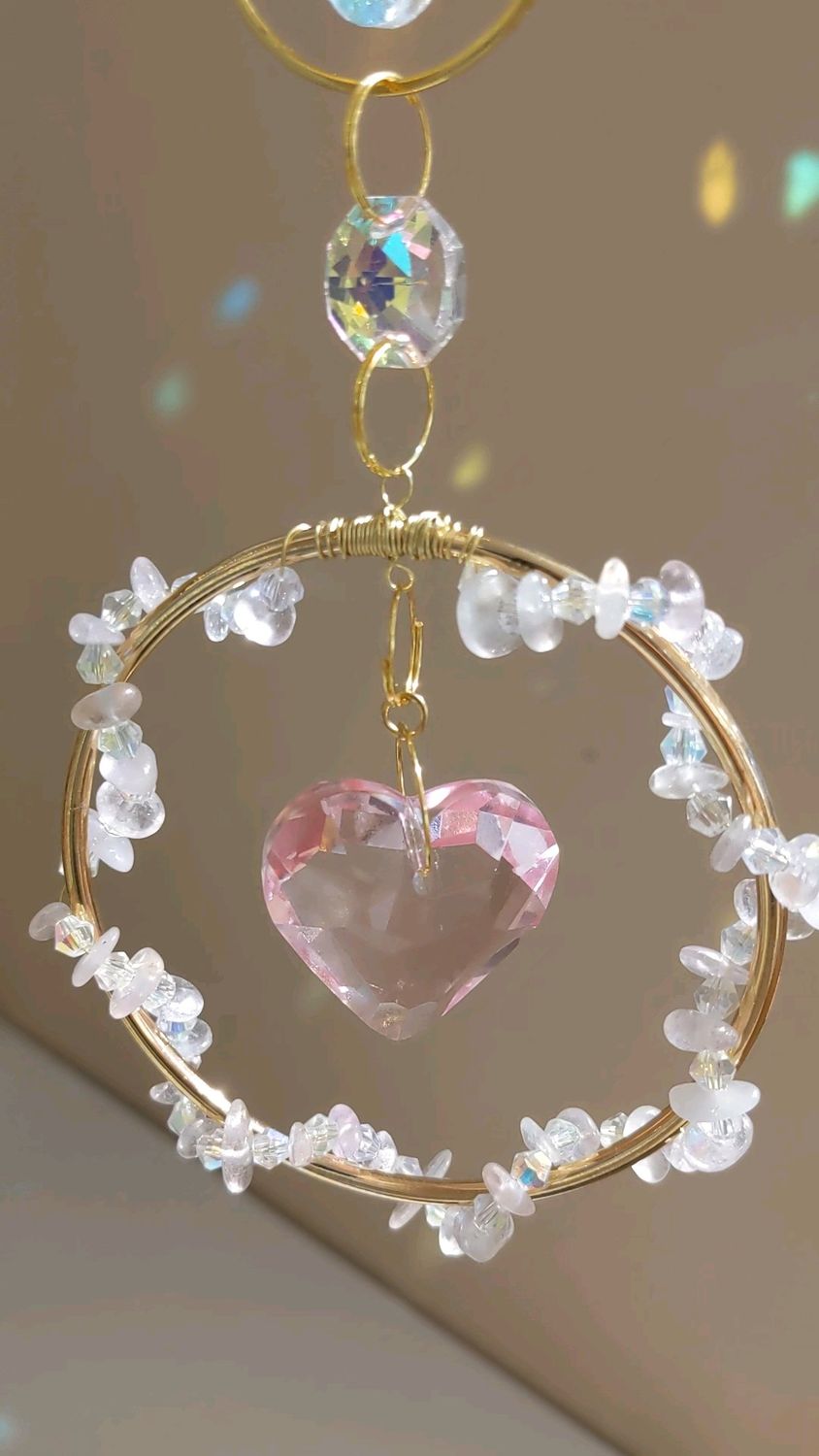 Attrape soleil "cœur et Quartz rose"