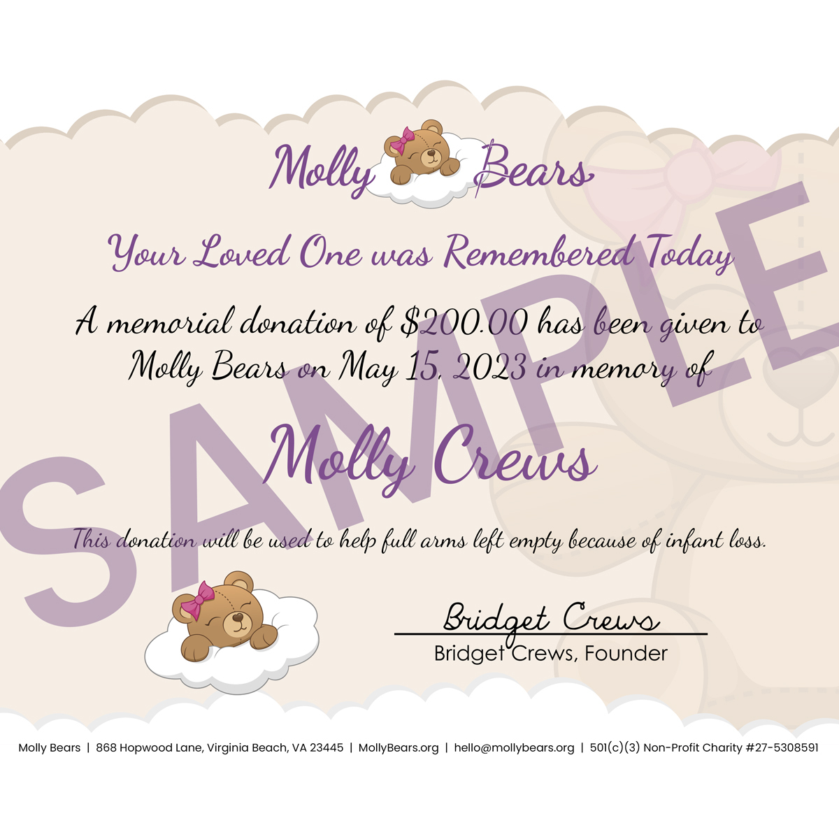 Molly Bears Certificate with Frame Molly Bears Certificate with Frame