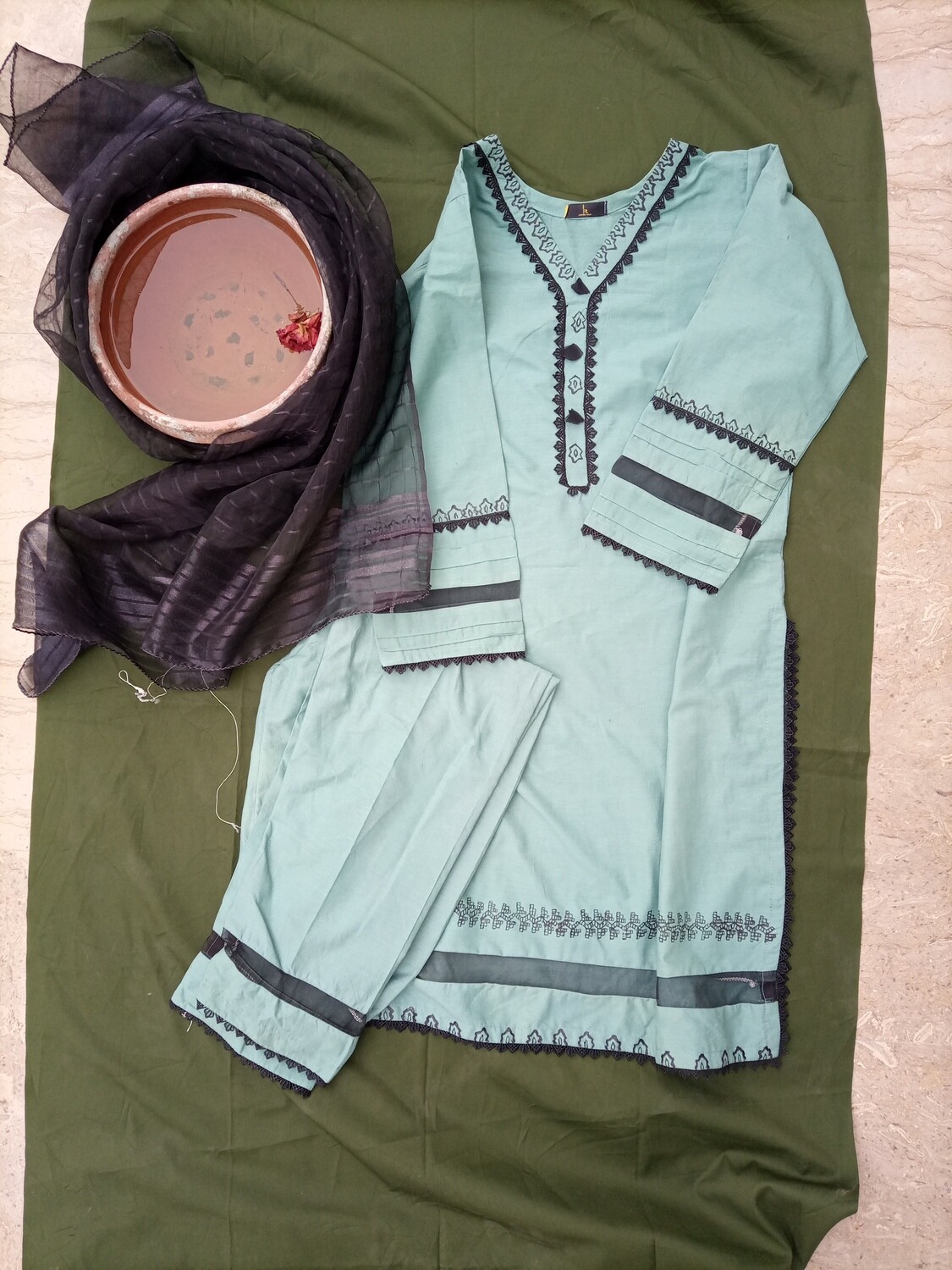 3 piece lawn cotton suit organaza suit