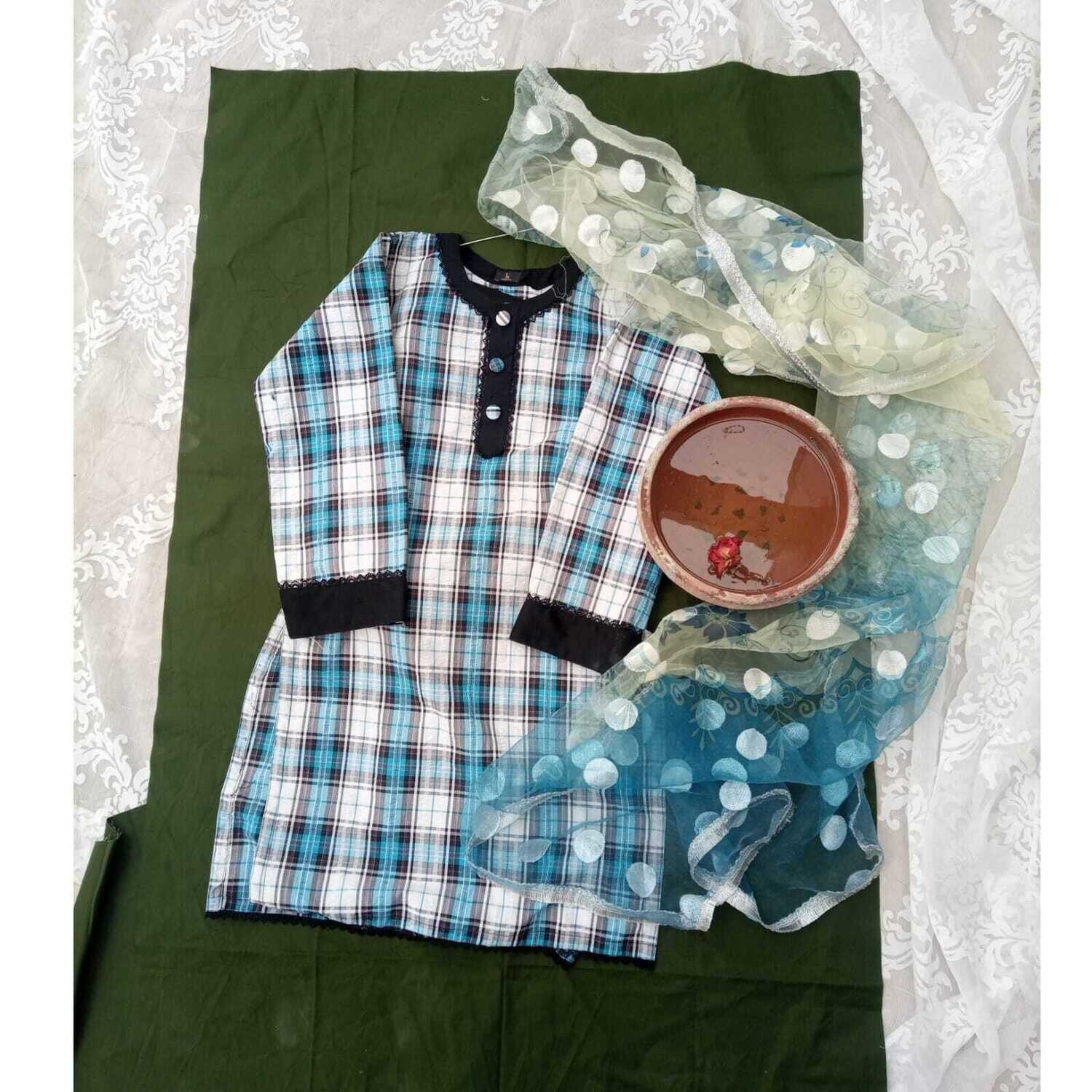 3 piece cotton suit organza duppatta