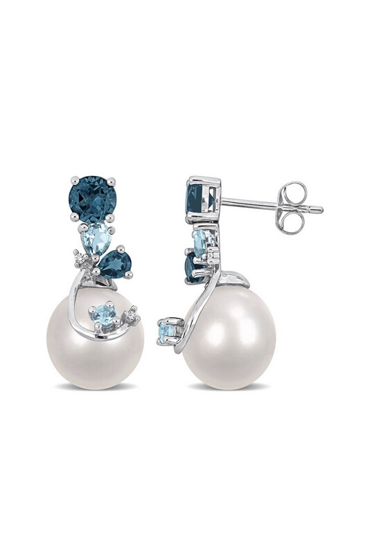 Rina Limor
Silver 1.98 ct. tw. Diamond & London Blue Topaz 9-10mm Pearl Earrings