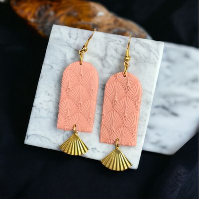 Pink Art Deco Arch Dangle Earrings
