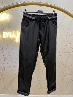 Black leather jogger with cotton waist