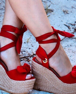 Red velvet handmade shoes tie up