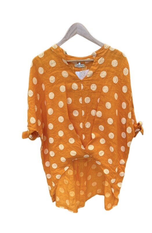 Polka dot orange linen blouse 8994