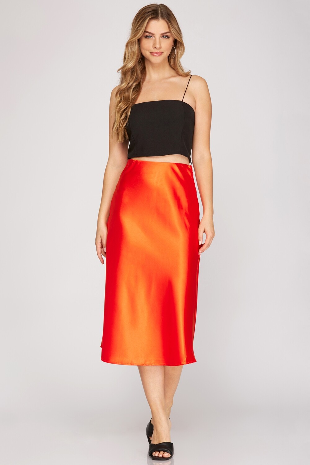 Orange satin long skirt SY3994, Size: S