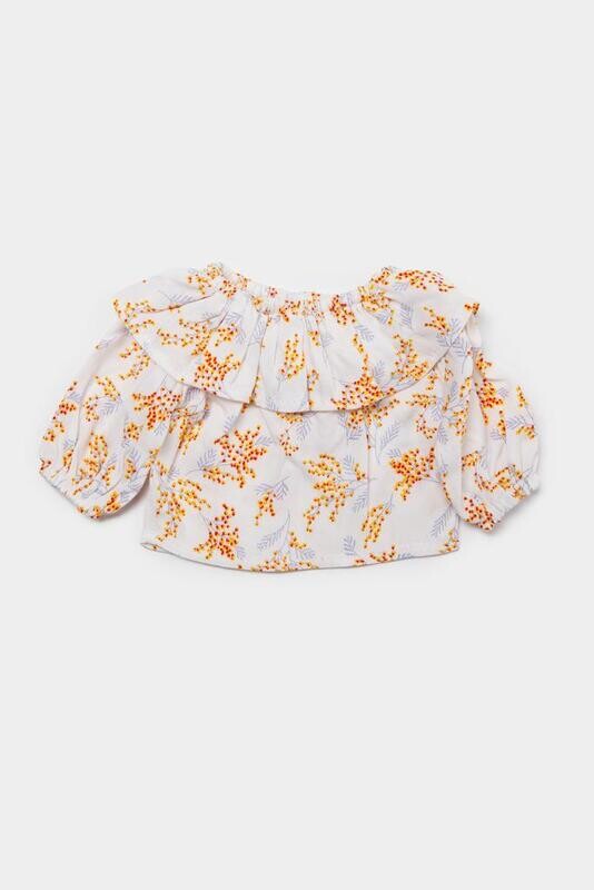 Weiß gelbe Bären Bluse mit Rüsche