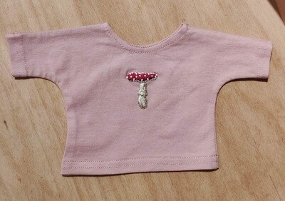 T-Shirt Rosa mit Stickerei. Fliegenpilz  (Limitiert). Für 40 cm Bären. Dekoartikel. Gebraucht.