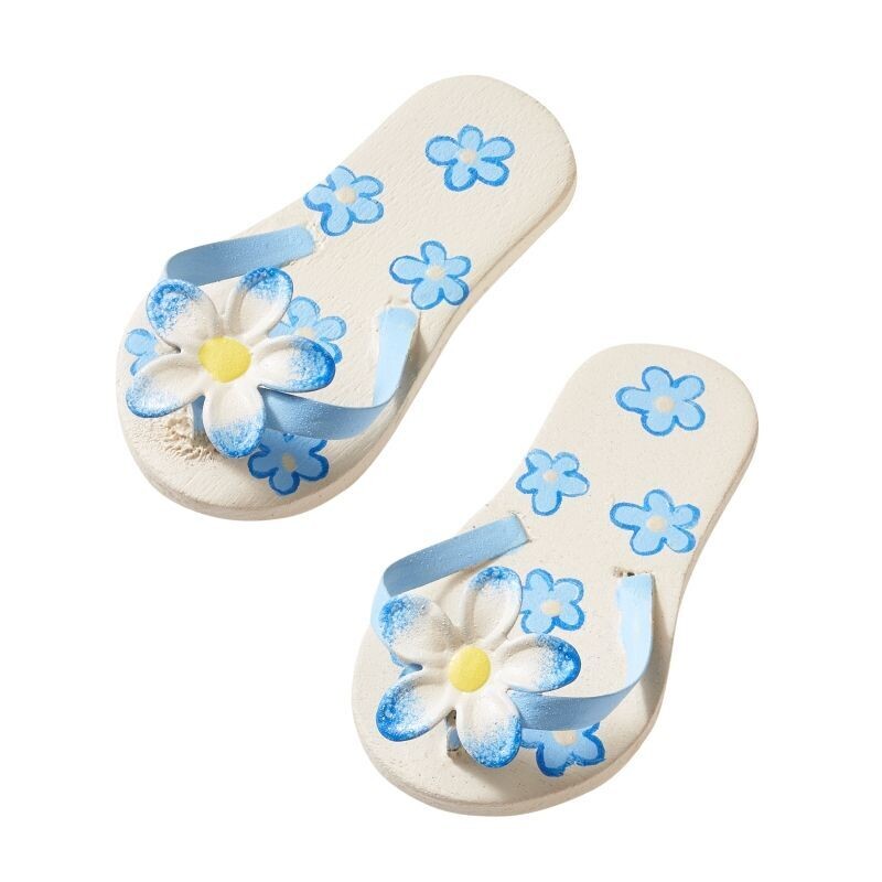 Wichtel Strandschuhe Hawaii Style Mini 4,5 cm -  blau mit Blume Wichteltür und Feentür Zubehör. Dekoartikel