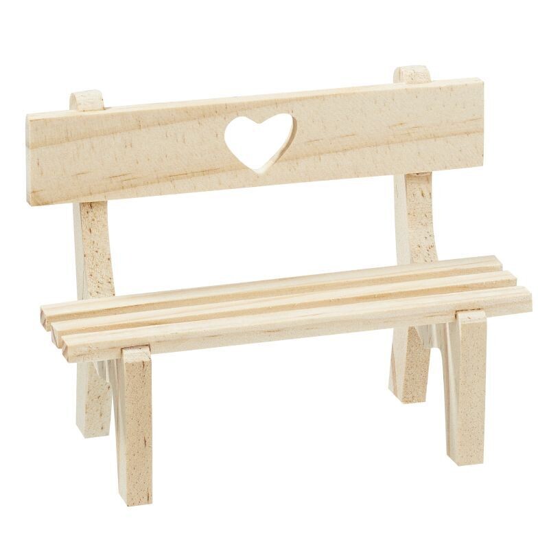 Holzbank mit Herz, natur, 10x4,5x7,5cm - Wichteltür Zubehör. Dekoartikel