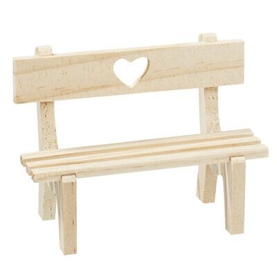 Holzbank mit Herz, natur, 10x4,5x7,5cm - Wichteltür Zubehör. Dekoartikel
