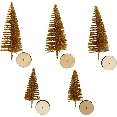 Miniatur Weihnachtsbäume, Gold 5 Stück Höhe 40+60 mm. Wichteltür Zubehör. Miniatur Garten. Dekoartikel