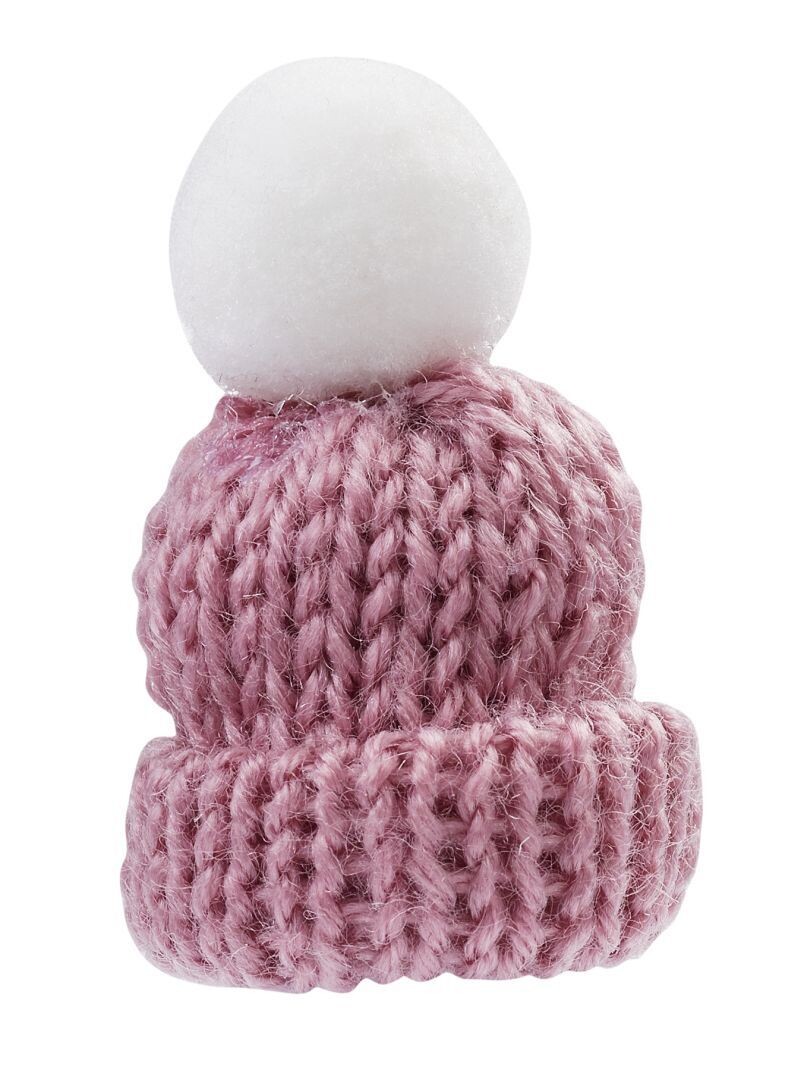 Miniatur Strickmütze. Wolle. Rosa, ca. 4,5cm x 5 cm - Wichteltür Zubehör. Dekoartikel