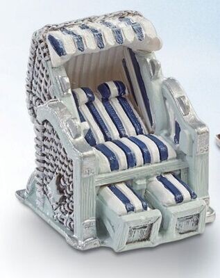Miniatur Strandkorb blau-weiss 3,5 x 3,5cm. Wichteltür Zubehör. Dekoartikel