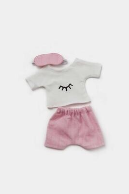 Kleiner Pyjama mit Schlafmaske (für 23 cm Bären). Philomena Kloss. Baumwolle, Jersey und Leinen. Dekoartikel