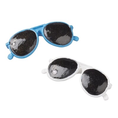 Miniatur Sonnenbrillen Set - weiß und blau, ca. 3cm - Wichteltür Zubehör. Dekoartikel