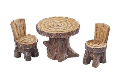Miniatur Sitzgruppe 1 Tisch 2 Stühle ca. 3 x 4 cm - Wichteltür Zubehör. Dekoartikel