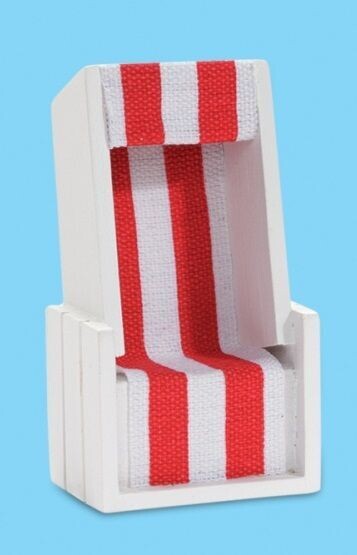 Miniatur Strandkorb weiss/rot 10x6x4cm - Wichteltür Zubehör. Dekoartikel