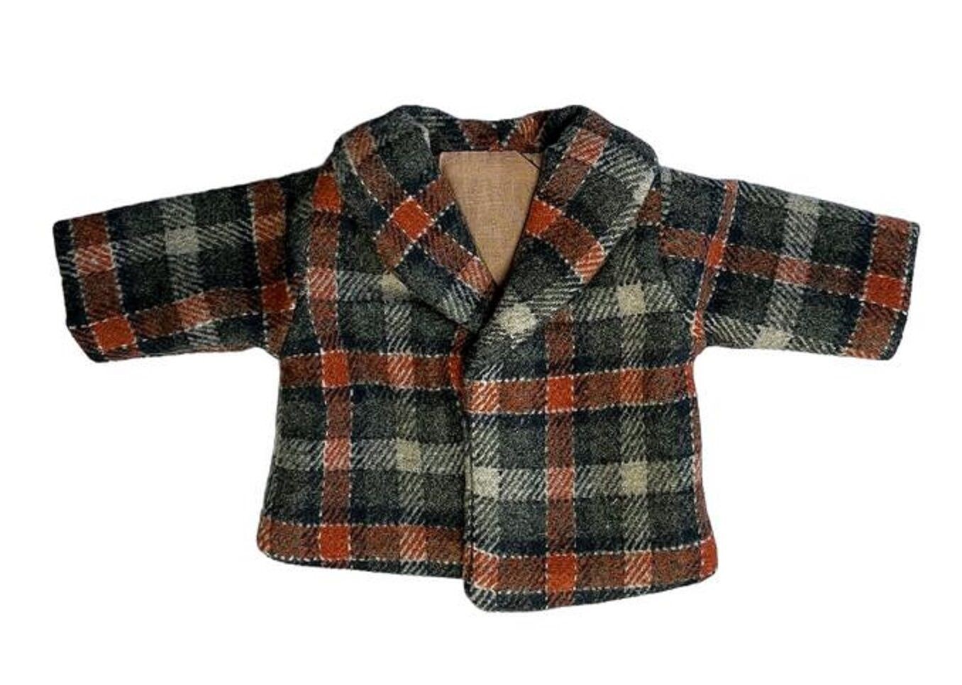 Jacke - Mantel Blau-Braun kariert (für 23 cm Bären). Baumwolle. Dekoartikel. Gebraucht