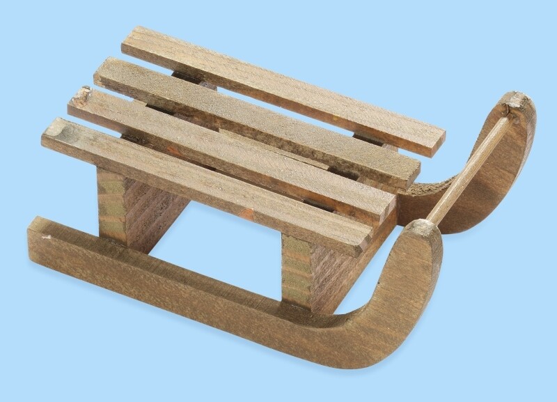Miniatur-Schlitten braun 7x3,6x2,3 cm - Wichtelwelt. HobbyFun. Weihnachtswichtel und Wichteltür Zubehör. Dekoartikel