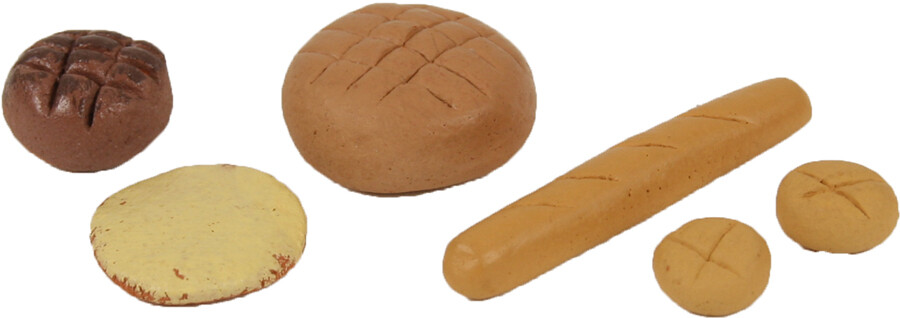 Semmel Brotset. Miniatur Brot. Gebäck. Brot, Baquette und Brötchen. Fladenrot. Wichteltür Zubehör. Dekoartikel