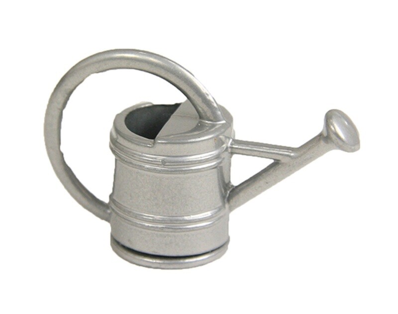 Miniatur Gießkanne metall silber. Wichteltür Zubehör. Krippenzubehör. Dekoartikel