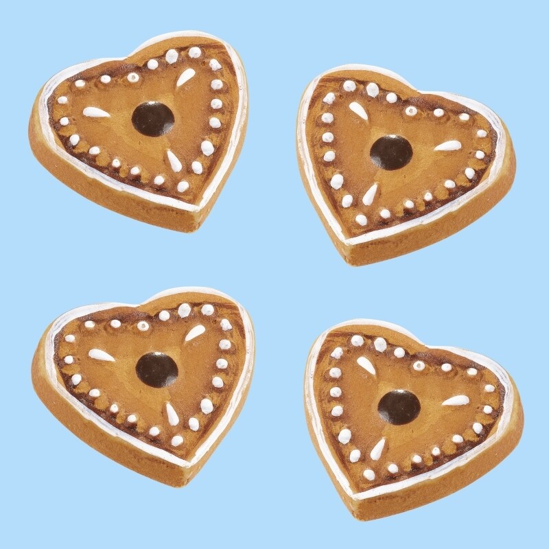 Miniatur Lebkuchenherzen 2,3cm. Btl. mit 4 St. Lebkuchenherz. Wichteltüren Zubehör. Miniaturen. Dekoartikel