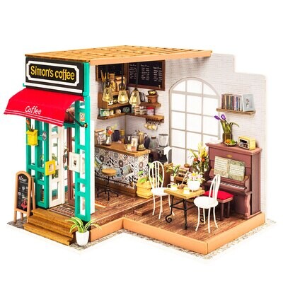 Robotime Diy House Simons Café. DIY Miniaturhaus Coffee 22,6 x 19,4 x 19 cm. Miniaturen DIY Set. Dekoartikel
