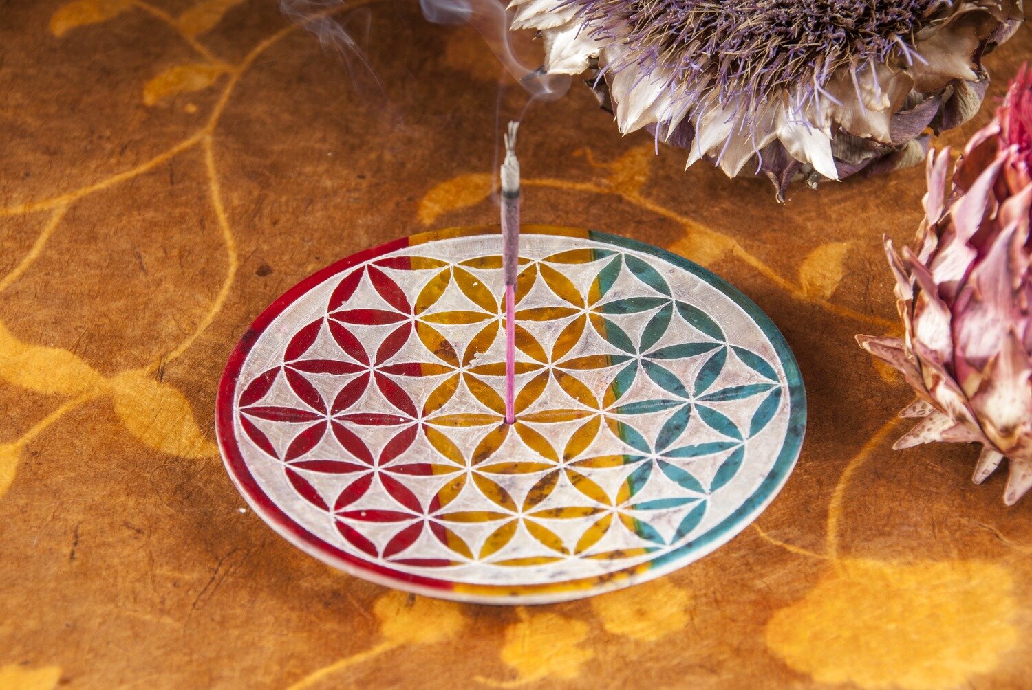 Blume des Lebens, bunt Specksteinhalter