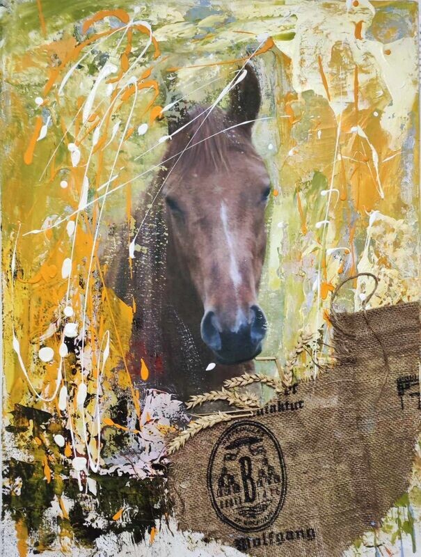 Pferd Wolfgang. Krafttier Collage Acryl von Ursel Dörr