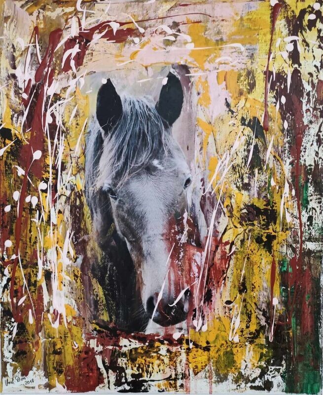Pferd Lina. Krafttier Collage Acryl von Ursel Dörr Pferd Lina. Krafttier Collage Acryl von Ursel Dörr