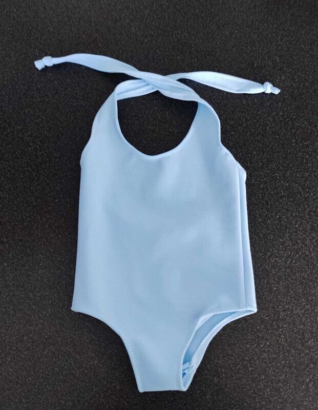 Badeanzug hellblau (für 40 cm Bären) mit Trägern zum Binden. Dekoartikel. Gebraucht
