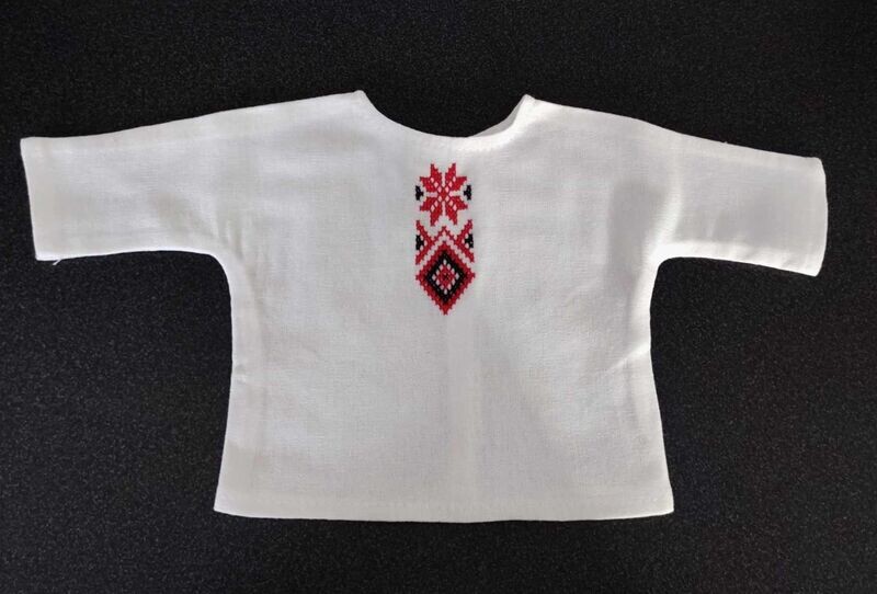 Gesticktes Shirt Vyshyvanka weiß - rot/schwarz bestickt fuer 40 cm Baeren