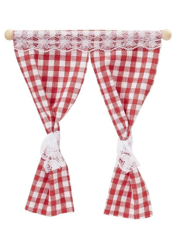 Miniatur Vorhang, rot-weiß kariert Miniatur Vorhang, rot-weiß kariert