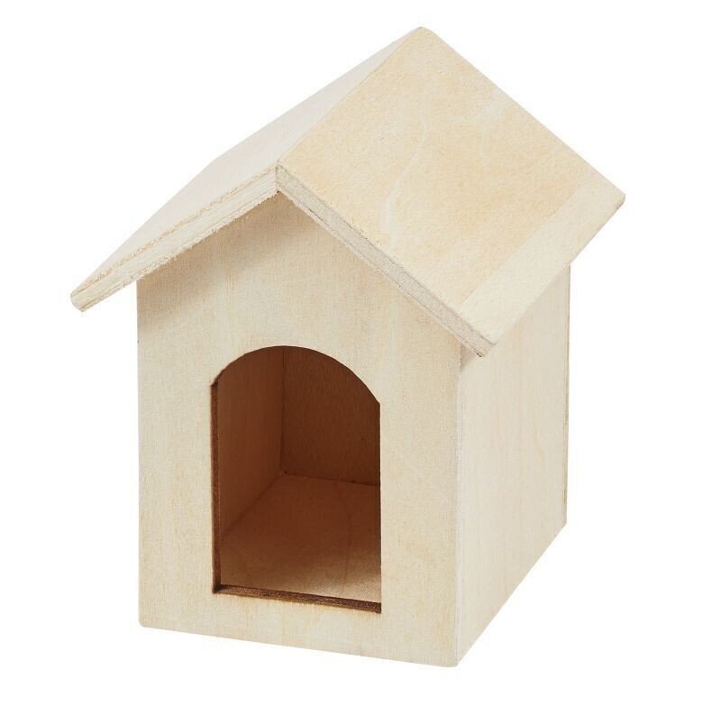 Hundehütte. Miniatur Hunde Hütte, braun, Holz natur - Wichteltür Zubehör. Dekoartikel