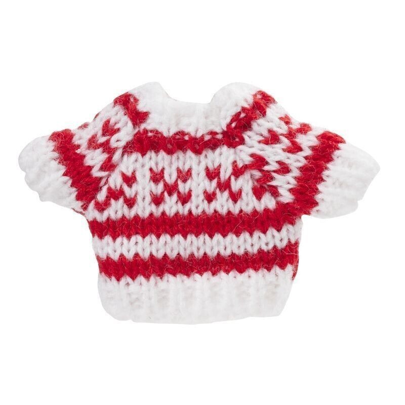 Mini Pullover, weiß/ rot. Wichteltür Zubehör. Wolle. Miniaturen. Dekoartikel