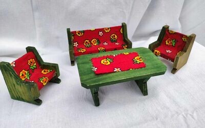 Vintage Puppenstuben Tisch Set. Tisch mit 4 Stühlen. Dekoartikel