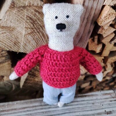 Gehäkelter Pullover Rot (Pulli für 13 cm Baby Bären). Wolle, Polyamid. Dekoartikel