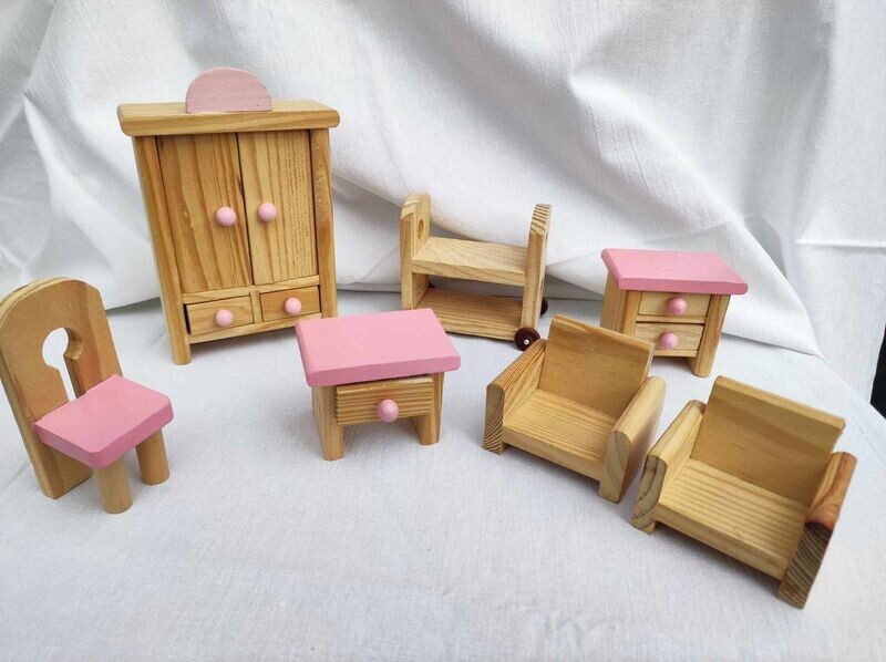 Puppenstuben Möbel Set. Rosa. Holz. Dekoartikel Puppenstuben Möbel Set. Rosa. Holz. Dekoartikel