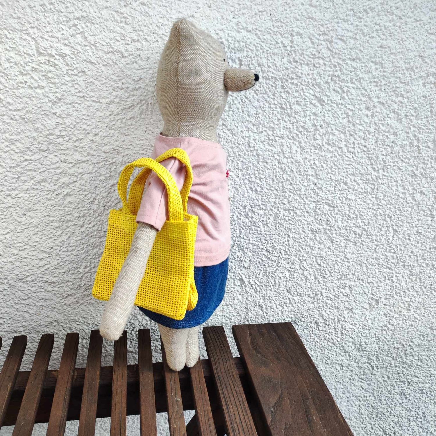 Einkaufstasche Gelb. (Für 40 cm Bären). Tasche aus Sisal. Dekoartikel