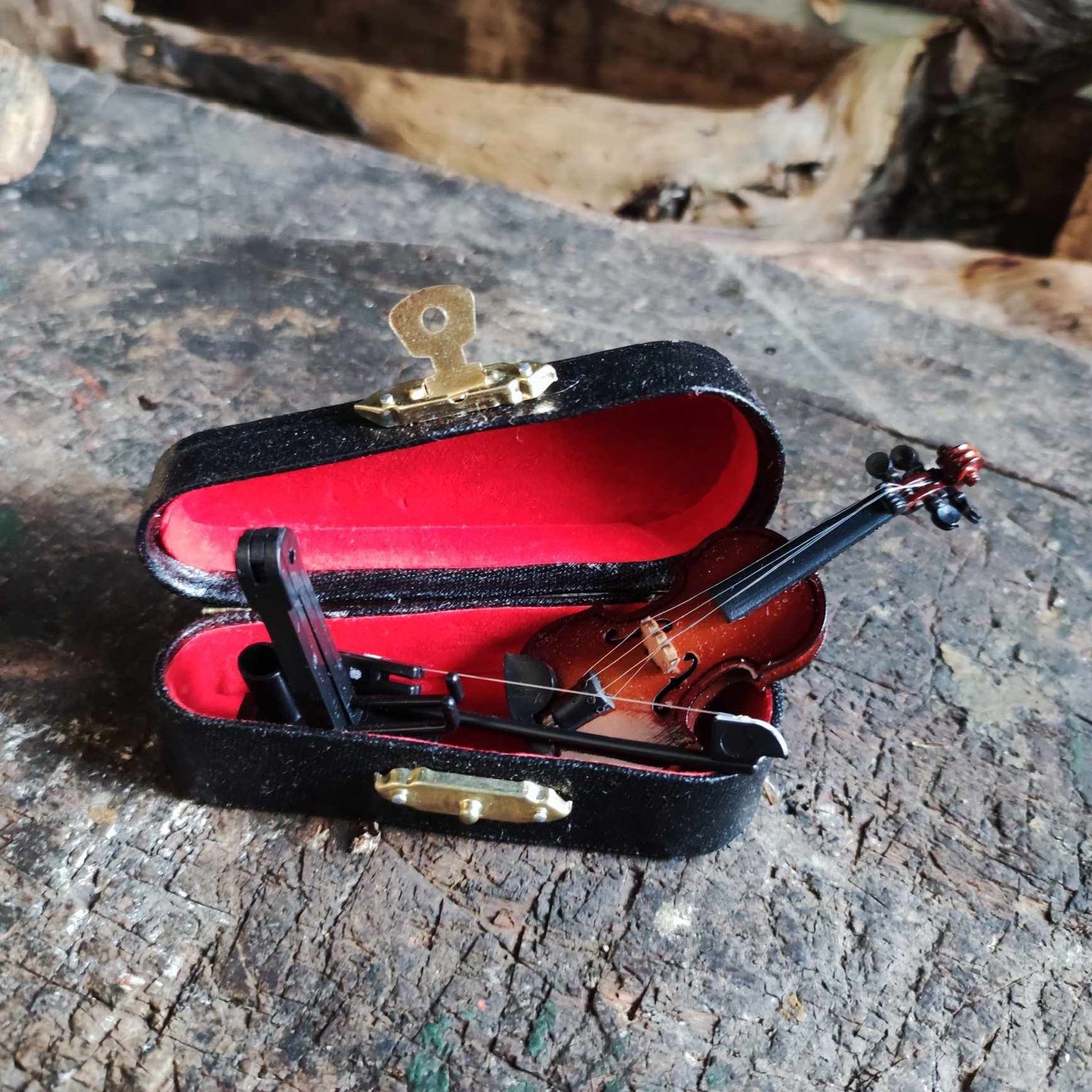 Miniatur Violine mit Violinenkasten  mit Hocker und Noten Set. Geige. Dekoartikel