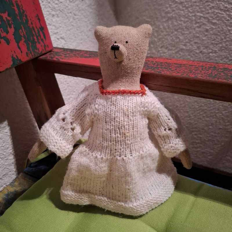 Vintage Strickkleid Weiß (für 23 cm Bären). Gebraucht. Wolle. Dekoartikel