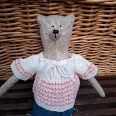 Vintage Pulli gestrickt (für 23 cm Bären). Weiß Rosa gestreift. Gebraucht. Baumwolle. Dekoartikel